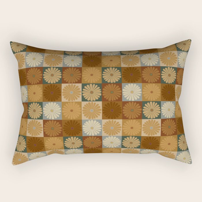 Retro Flowers Check Pattern IV Rectangular Pillow Gallery Image 2