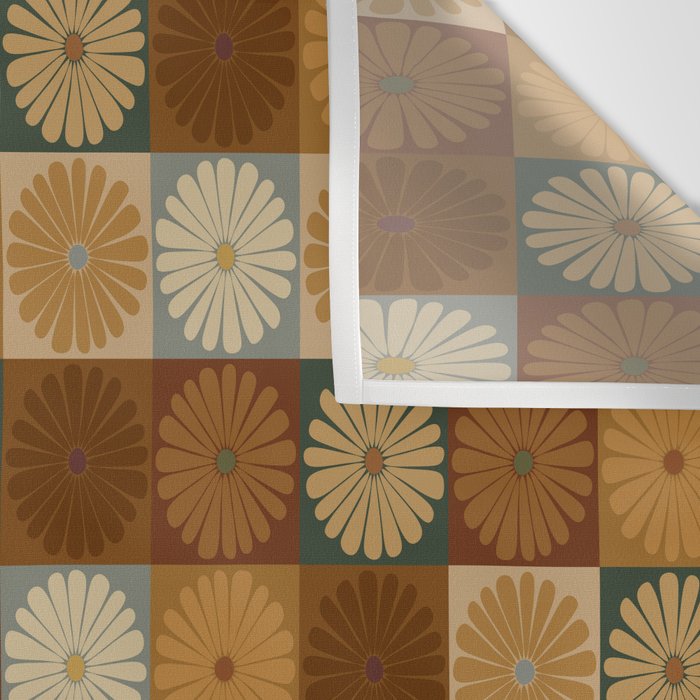 Retro Flowers Check Pattern IV Wall Tapestry Gallery Image 3