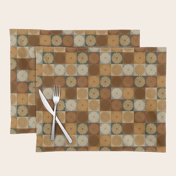 Retro Flowers Check Pattern IV Placemat Gallery Image 1