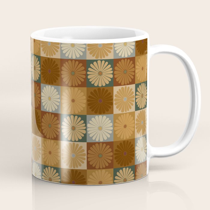 Retro Flowers Check Pattern IV Coffee Mug Gallery Image 1