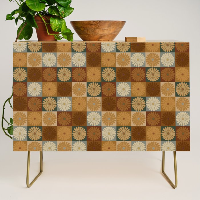 Retro Flowers Check Pattern IV Credenza Gallery Image 1
