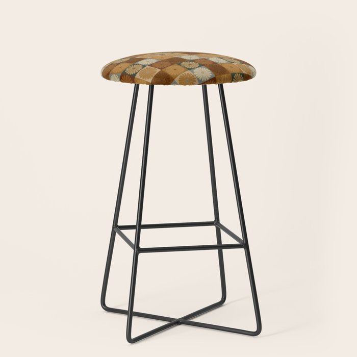 Retro Flowers Check Pattern IV Stool Gallery Image 1