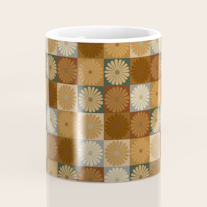 Retro Flowers Check Pattern IV Coffee Mug Gallery Image 4