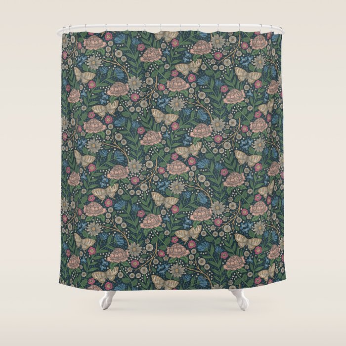 Heritage Wildflower Garden on Dark Blue Shower Curtain Gallery Image 1