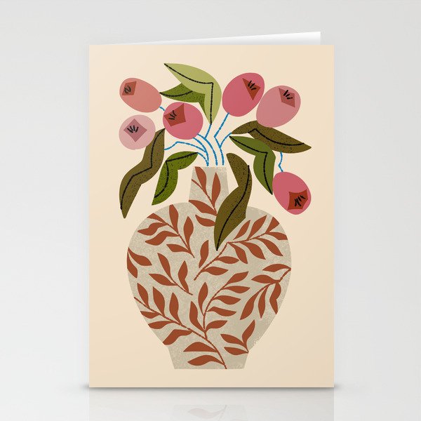 Pink Tulips In Fern Vase Stationery Card Gallery Image 2