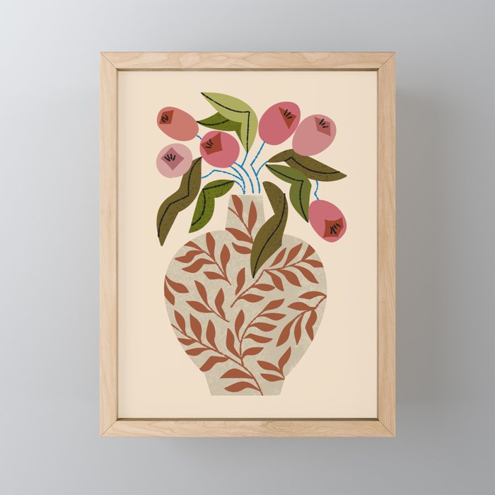 Pink Tulips In Fern Vase Mini Art Print Gallery Image 1