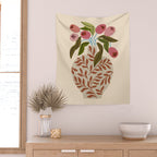 Pink Tulips In Fern Vase Wall Tapestry Gallery Image 2