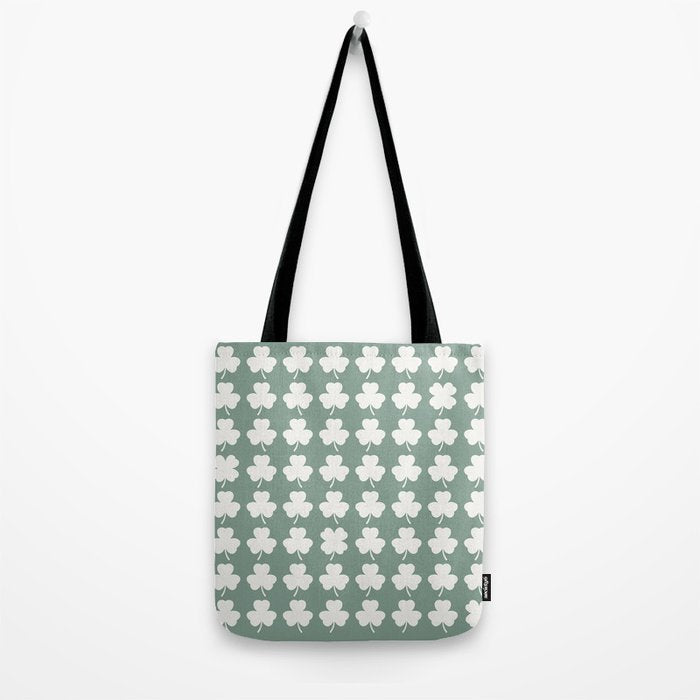 Clovers XXXIII Sage Green Botanical Pattern Tote Bag Gallery Image 2