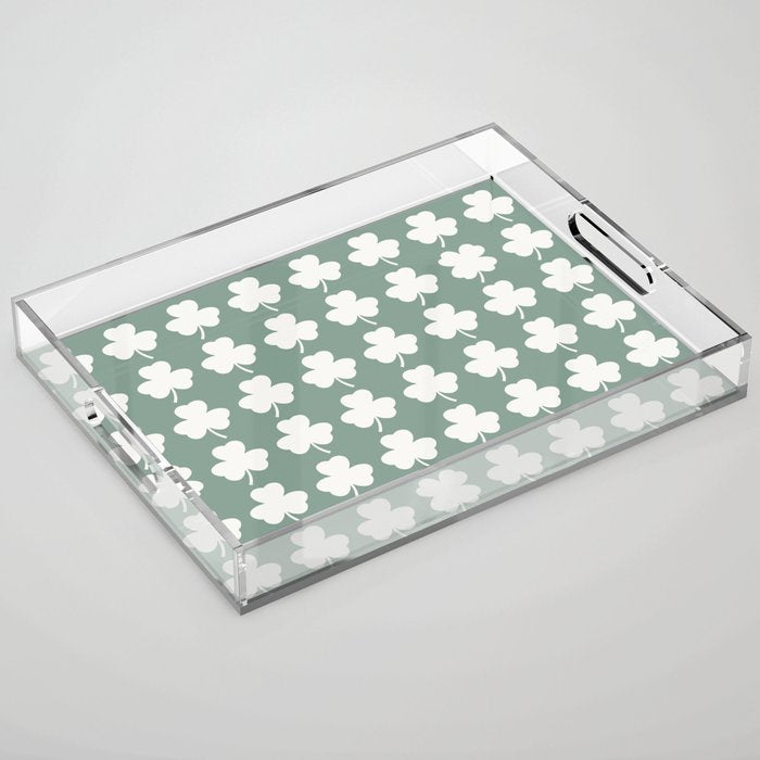Clovers XXXIII Sage Green Botanical Pattern Acrylic Tray Gallery Image 1