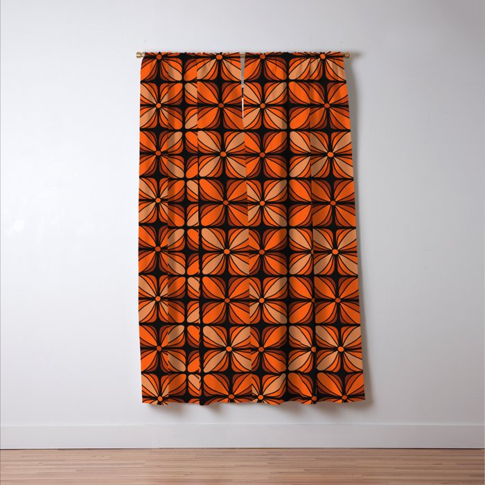 Retro 70s square mod flowers orange brown Window Curtain Gallery Image 3