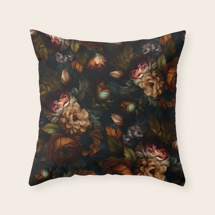 Dark Moody Baroque Midnight Garden Throw Pillow Gallery Image 6