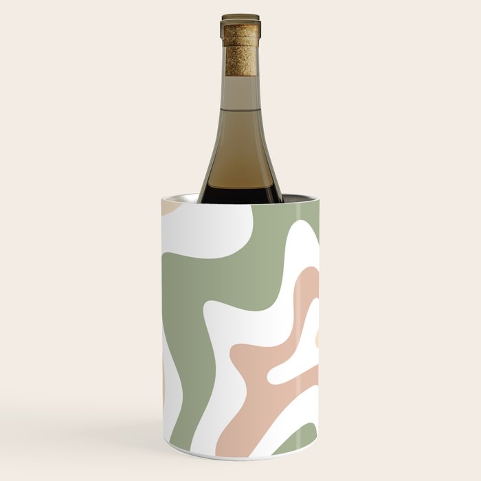 Retro Liquid Swirl Abstract Pattern in Sage, Blush-Cream, and White Wine Chiller Gallery Image 1