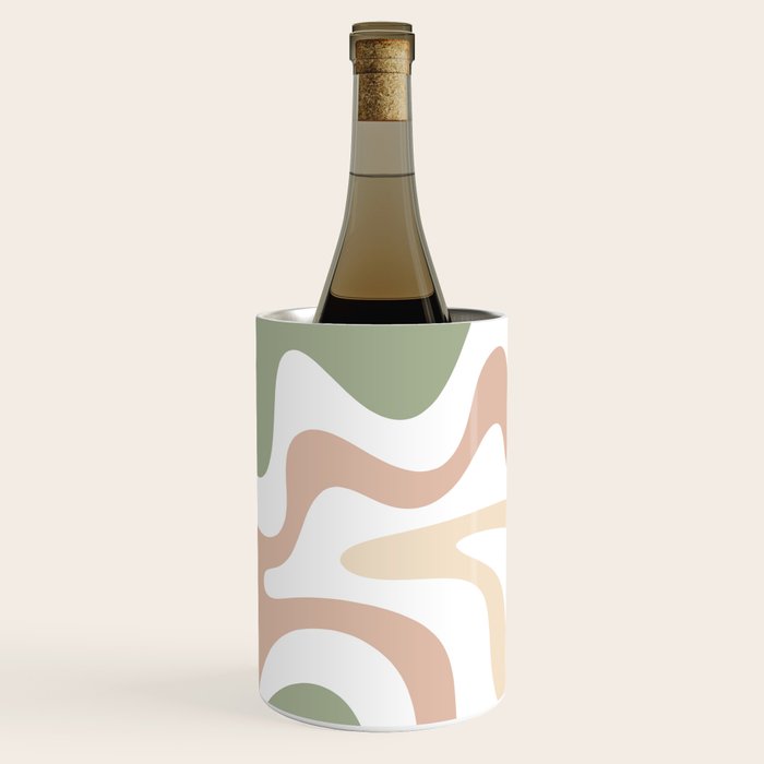 Retro Liquid Swirl Abstract Pattern in Sage, Blush-Cream, and White Wine Chiller Gallery Image 3