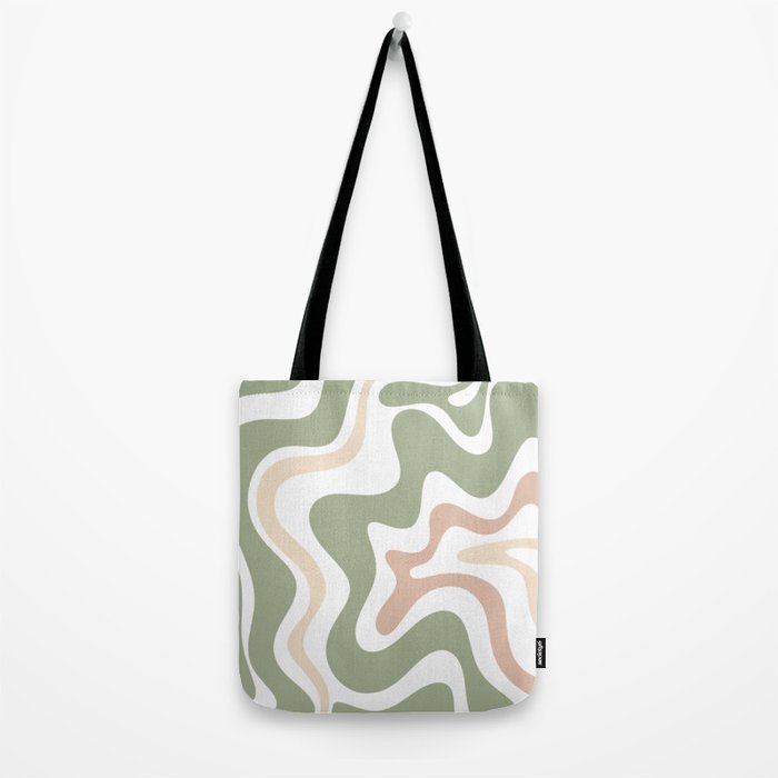 Retro Liquid Swirl Abstract Pattern in Sage, Blush-Cream, and White Tote Bag Gallery Image 2