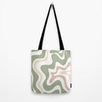 Retro Liquid Swirl Abstract Pattern in Sage, Blush-Cream, and White Tote Bag Gallery Image 2