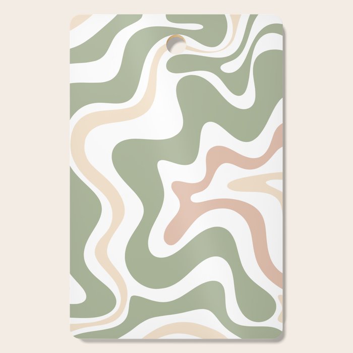 Retro Liquid Swirl Abstract Pattern in Sage, Blush-Cream, and White Cutting Board Gallery Image 1
