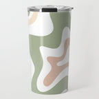 Retro Liquid Swirl Abstract Pattern in Sage, Blush-Cream, and White Travel Mug Gallery Image 1