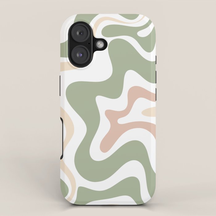 Retro Liquid Swirl Abstract Pattern in Sage, Blush-Cream, and White iPhone Case Gallery Image 1