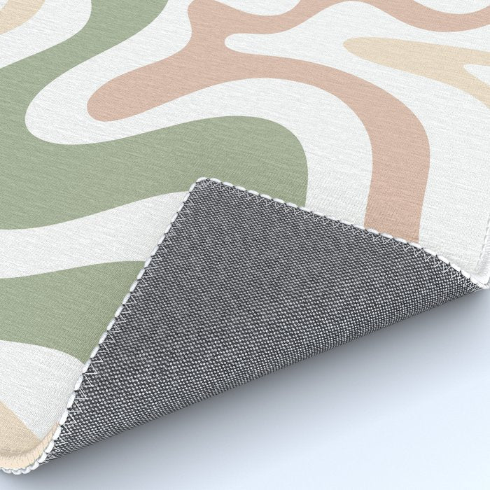 Retro Liquid Swirl Abstract Pattern in Sage, Blush-Cream, and White Rug Gallery Image 4