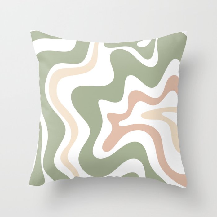 Retro Liquid Swirl Abstract Pattern in Sage, Blush-Cream, and White Throw Pillow Gallery Image 6