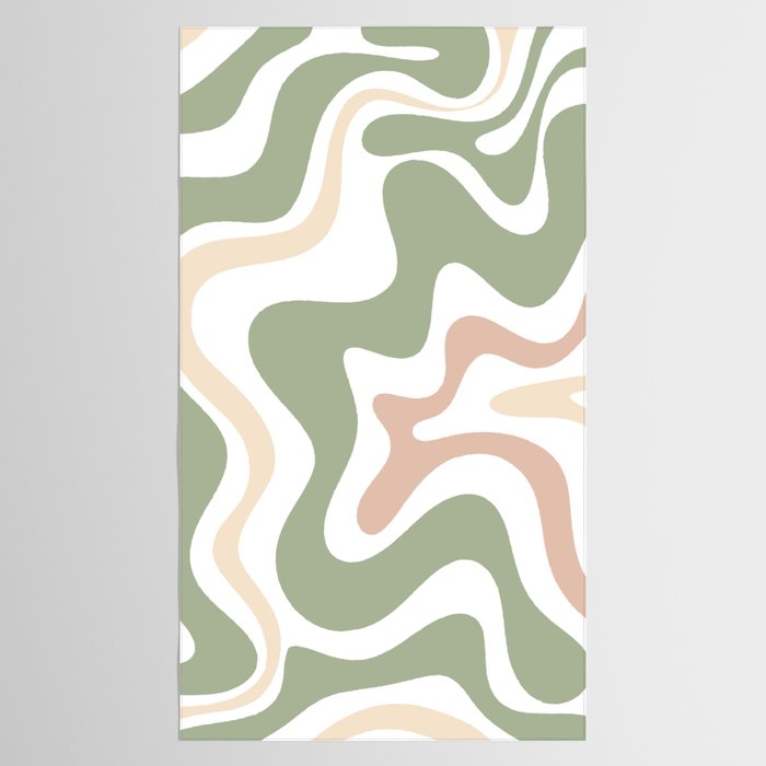 Retro Liquid Swirl Abstract Pattern in Sage, Blush-Cream, and White Tablecloth Gallery Image 2