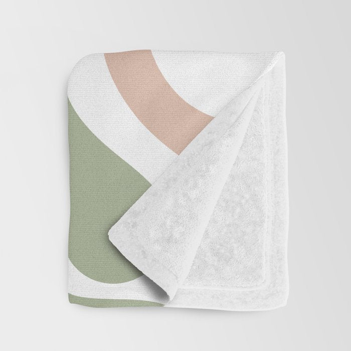 Retro Liquid Swirl Abstract Pattern in Sage, Blush-Cream, and White Throw Blanket Gallery Image 3