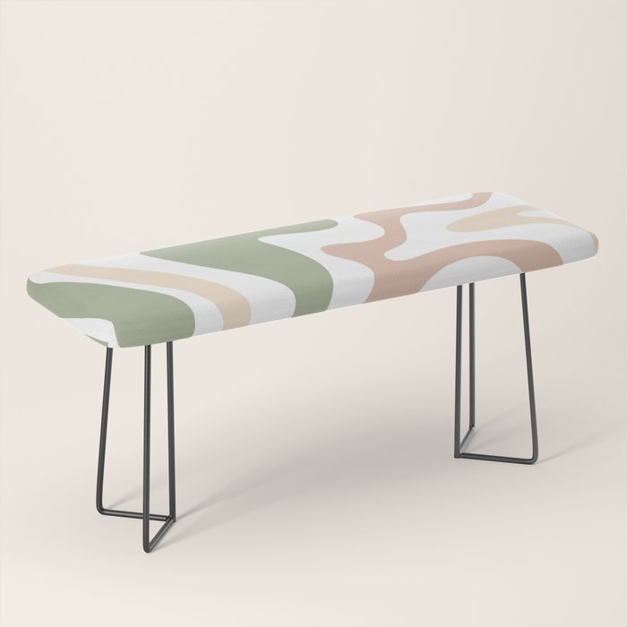 Retro Liquid Swirl Abstract Pattern in Sage, Blush-Cream, and White Bench Gallery Image 1