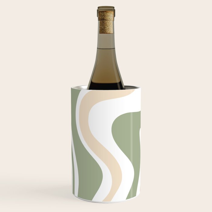 Retro Liquid Swirl Abstract Pattern in Sage, Blush-Cream, and White Wine Chiller Gallery Image 2