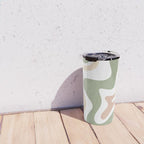 Retro Liquid Swirl Abstract Pattern in Sage, Blush-Cream, and White Travel Mug Gallery Image 4