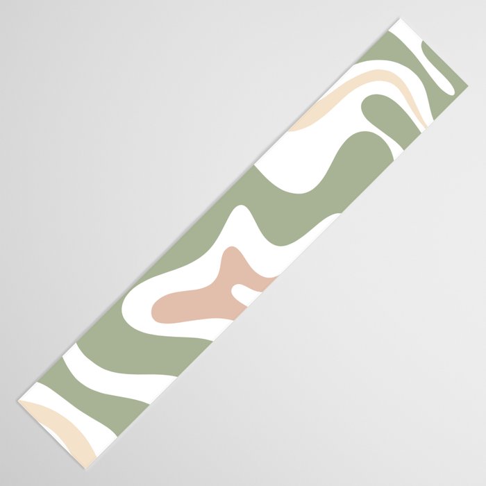 Retro Liquid Swirl Abstract Pattern in Sage, Blush-Cream, and White Table Runner Gallery Image 3