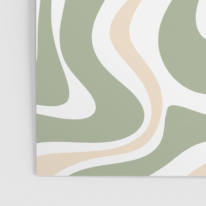 Retro Liquid Swirl Abstract Pattern in Sage, Blush-Cream, and White Poster Gallery Image 3