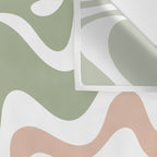 Retro Liquid Swirl Abstract Pattern in Sage, Blush-Cream, and White Wall Tapestry Gallery Image 3