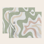 Retro Liquid Swirl Abstract Pattern in Sage, Blush-Cream, and White Placemat Gallery Image 1