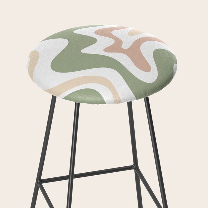 Retro Liquid Swirl Abstract Pattern in Sage, Blush-Cream, and White Stool Gallery Image 2