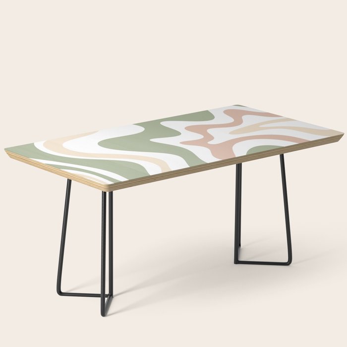 Retro Liquid Swirl Abstract Pattern in Sage, Blush-Cream, and White Coffee Table Gallery Image 1