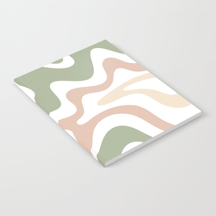 Retro Liquid Swirl Abstract Pattern in Sage, Blush-Cream, and White Notebook Gallery Image 2