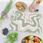 Retro Liquid Swirl Abstract Pattern in Sage, Blush-Cream, and White Cutting Board Gallery Image 2