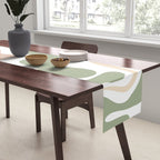 Retro Liquid Swirl Abstract Pattern in Sage, Blush-Cream, and White Table Runner Gallery Image 2