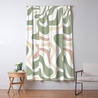 Retro Liquid Swirl Abstract Pattern in Sage, Blush-Cream, and White Window Curtain Gallery Image 5