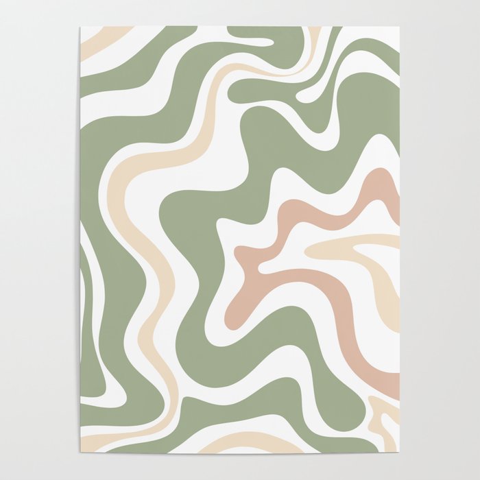 Retro Liquid Swirl Abstract Pattern in Sage, Blush-Cream, and White Poster Gallery Image 4