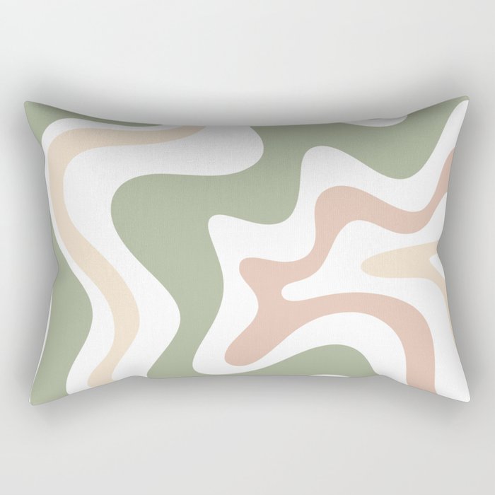 Retro Liquid Swirl Abstract Pattern in Sage, Blush-Cream, and White Rectangular Pillow Gallery Image 2