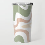 Retro Liquid Swirl Abstract Pattern in Sage, Blush-Cream, and White Travel Mug Gallery Image 2