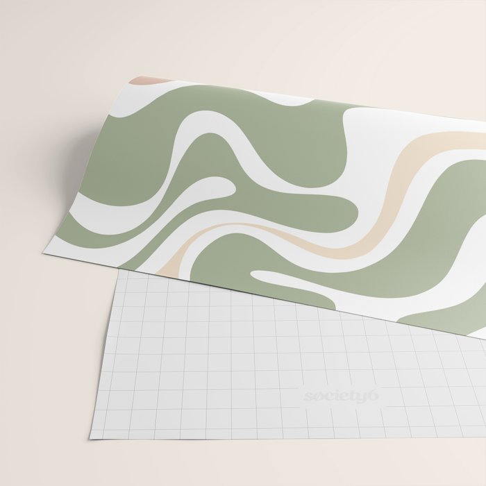 Retro Liquid Swirl Abstract Pattern in Sage, Blush-Cream, and White Wrapping Paper Gallery Image 2
