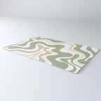Retro Liquid Swirl Abstract Pattern in Sage, Blush-Cream, and White Rug Gallery Image 3