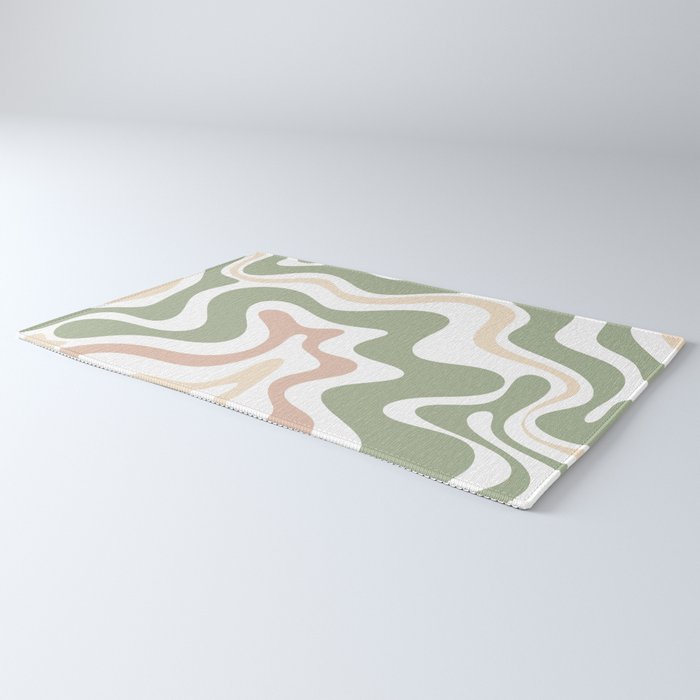 Retro Liquid Swirl Abstract Pattern in Sage, Blush-Cream, and White Rug Gallery Image 3