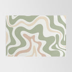Retro Liquid Swirl Abstract Pattern in Sage, Blush-Cream, and White Rug Gallery Image 2