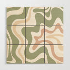 Retro Liquid Swirl Abstract Pattern in Sage, Blush-Cream, and White Wood Wall Art Gallery Image 1