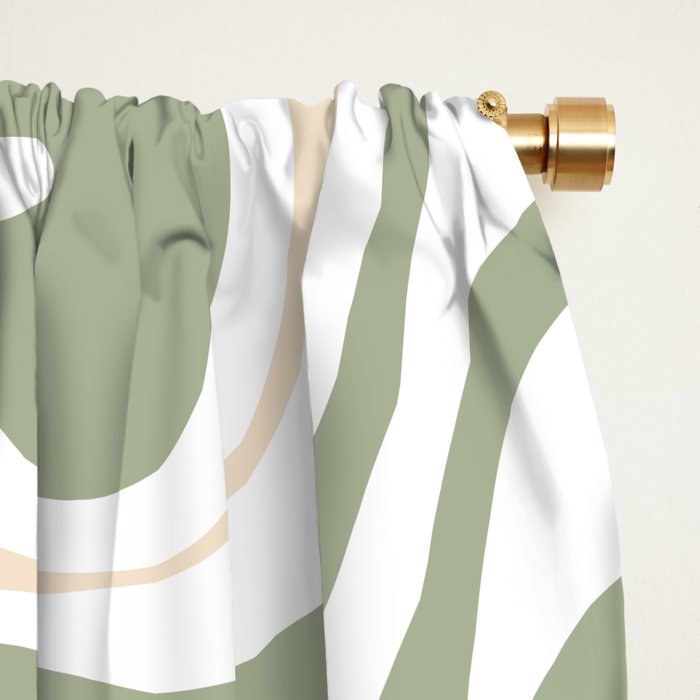 Retro Liquid Swirl Abstract Pattern in Sage, Blush-Cream, and White Window Curtain Gallery Image 2