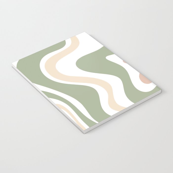 Retro Liquid Swirl Abstract Pattern in Sage, Blush-Cream, and White Notebook Gallery Image 3