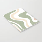 Retro Liquid Swirl Abstract Pattern in Sage, Blush-Cream, and White Notebook Gallery Image 3